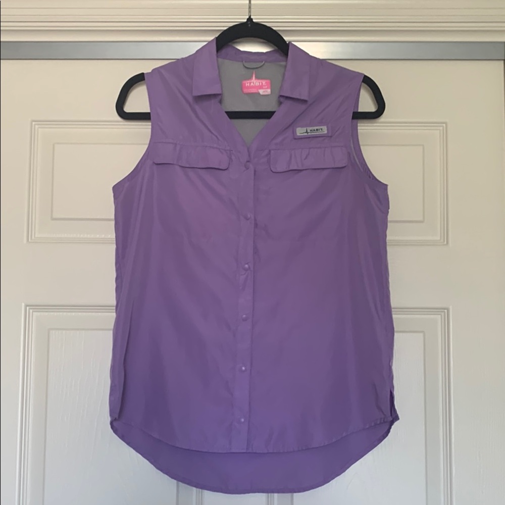 Habit Vented Back Snap Button-Down Sleeveless Shirt Women’s SP Purple